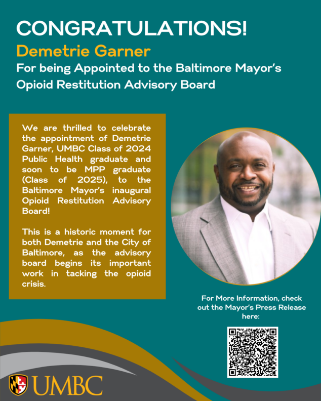 UMBC Alum Demetrie Garner Joins Baltimore Mayor’s Opioid Advisory Board!