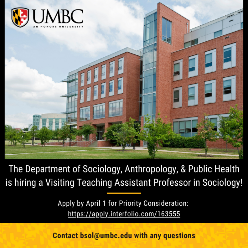 Now Hiring: Visiting Teaching Assistant Professor in Sociology